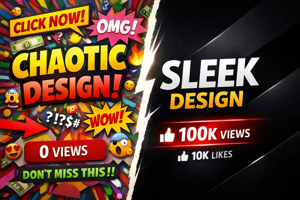 High contrast color strategy for YouTube thumbnails to increase clicks High contrast YouTube thumbnail color comparison showing dull background vs vivid yellow and red colors