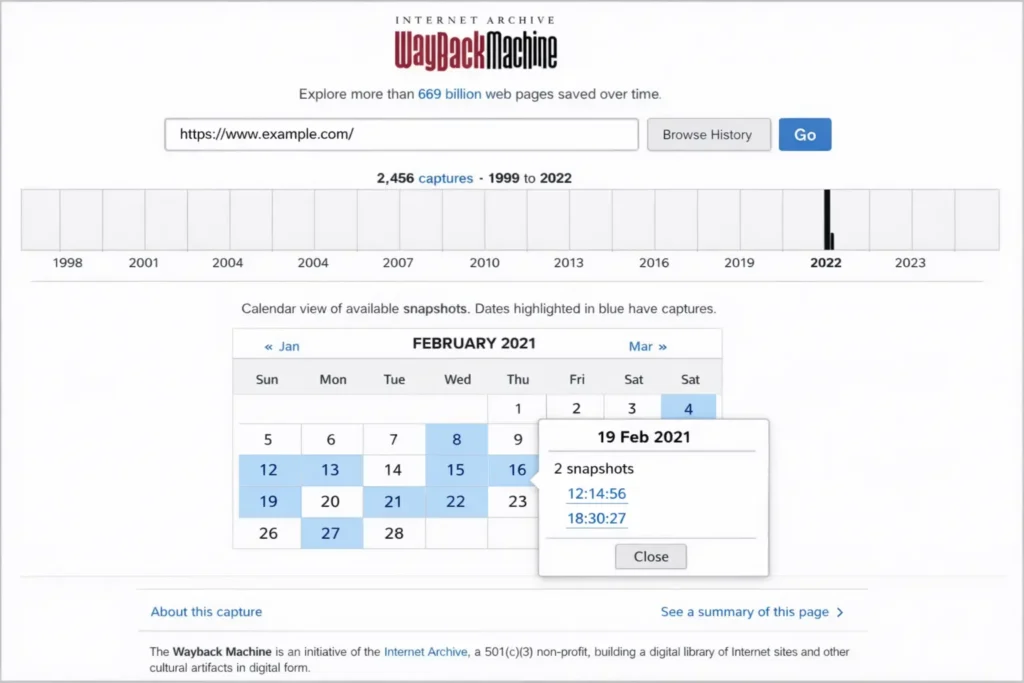 Archive.org calendar view showing cached snapshots of a deleted YouTube video