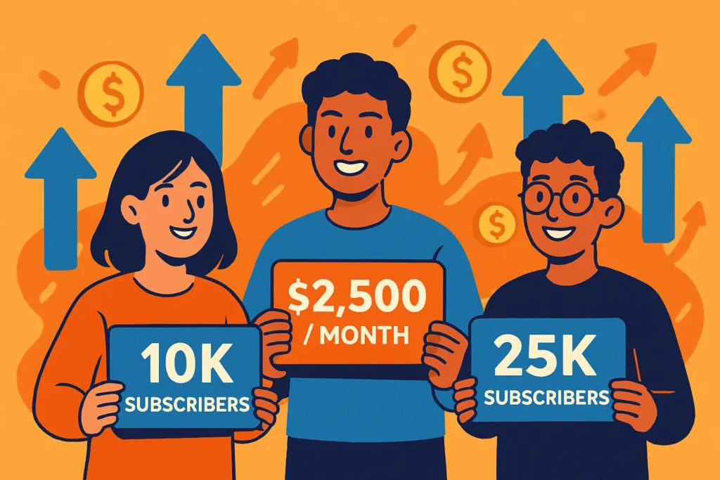 How much youtubers earn from sponsorships A graphic showing small YouTubers with 10k and 25k subscribers can earn a significant monthly income from YouTube brand sponsorships by having an engaged audience.