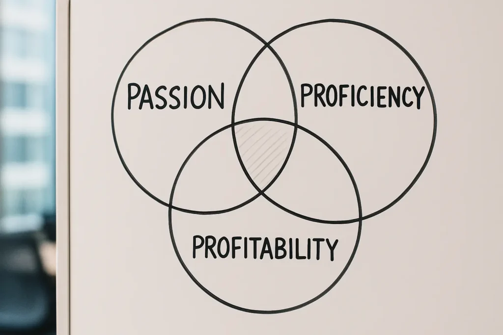 A Proven Framework to Choose Your YouTube Niche An illustration of the core framework for how to choose a YouTube niche, balancing what you love, what you're good at, and what's in demand.